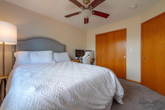155 Willow Blvd, Willow Springs, IL 60480 - bedroom featuring carpet floors, a closet, and a ceiling fan