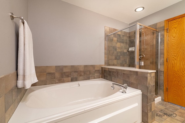 155 Willow Blvd, Willow Springs, IL 60480 - bathroom featuring a garden tub, a shower stall, and recessed lighting