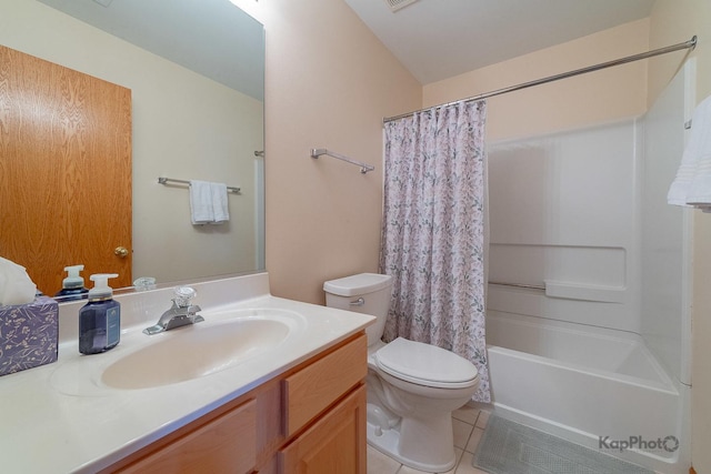 155 Willow Blvd, Willow Springs, IL 60480 - full bath with tile patterned flooring, vanity, toilet, and shower / bathtub combination with curtain