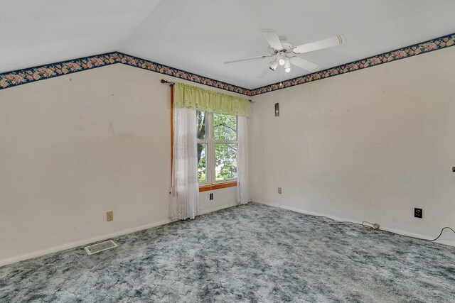 302 Wabash Ave, Campus, IL 60920 - unfurnished room with a ceiling fan, carpet flooring, baseboards, and lofted ceiling