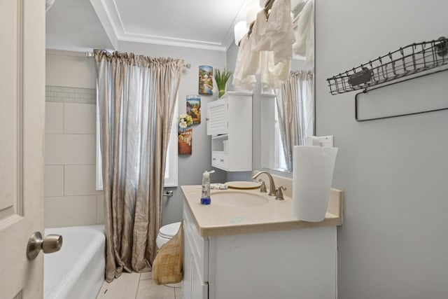 3731 Maple Ave, Berwyn, IL 60402 - full bathroom featuring vanity, shower / bath combination with curtain, toilet, and tile patterned flooring