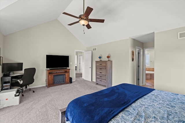 1809 Pembrook Ct, Plainfield, IL 60586 - bedroom featuring high vaulted ceiling, carpet flooring, a ceiling fan, baseboards, and a desk