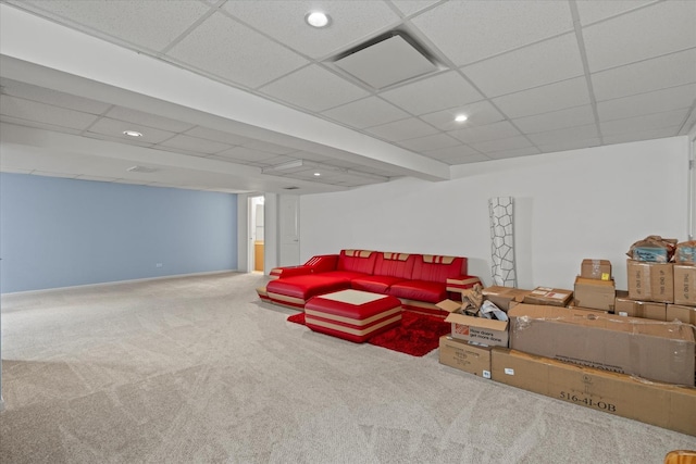 1809 Pembrook Ct, Plainfield, IL 60586 - living area featuring carpet floors, a paneled ceiling, recessed lighting, and baseboards