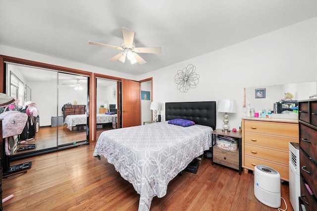 6568 W Roscoe St Unit 2N, Chicago, IL 60634 - bedroom with wood finished floors, multiple closets, and a ceiling fan
