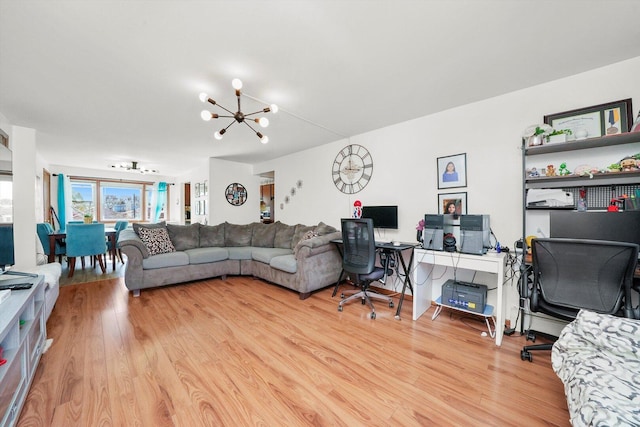 6568 W Roscoe St Unit 2N, Chicago, IL 60634 - living area featuring a chandelier, light wood-style flooring, and an office area