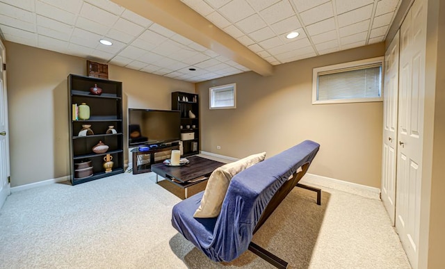 713 Warwick Ln, Lake Zurich, IL 60047 - living room featuring carpet flooring, baseboards, recessed lighting, and a paneled ceiling