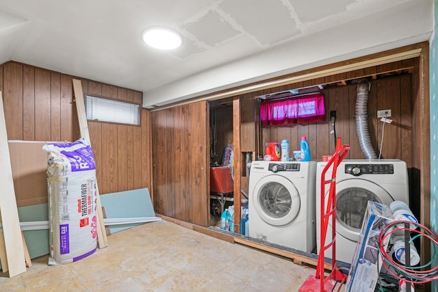 8014 W Summerdale Ave, Chicago, IL 60656 - laundry area with wooden walls and independent washer and dryer