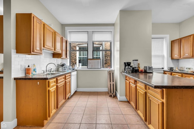 1347 E Hyde Park Blvd, Chicago, IL 60615 - kitchen with dishwasher, dark countertops, tasteful backsplash, baseboards, and a sink