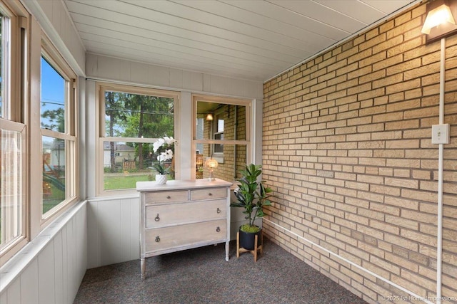 9544 S Avers Ave, Evergreen Park, IL 60805 - sunroom featuring brick wall and carpet floors