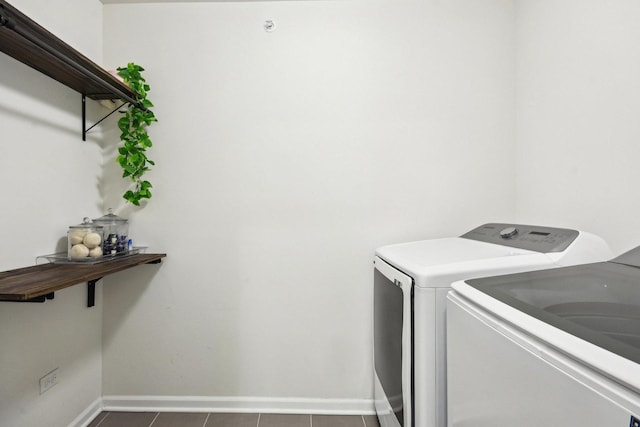 29W690 Cambridge Ct, Warrenville, IL 60555 - washroom featuring washing machine and dryer, baseboards, and dark tile patterned flooring