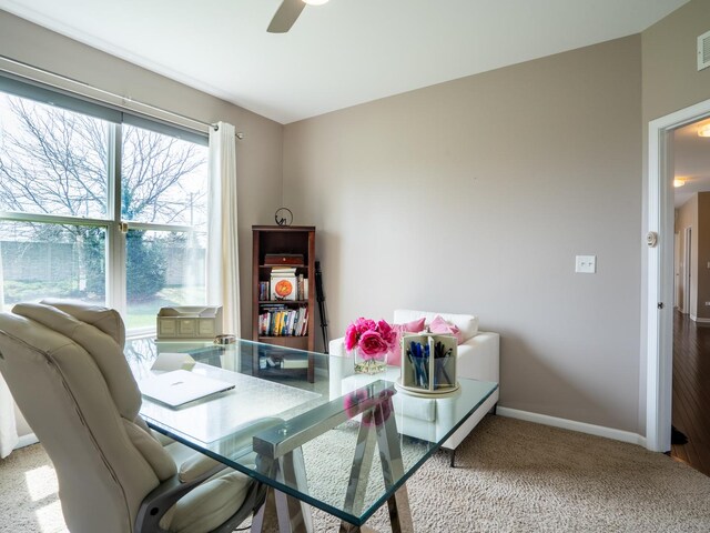 3740 Ryder Ct, Naperville, IL 60564 - carpeted home office with baseboards and a ceiling fan