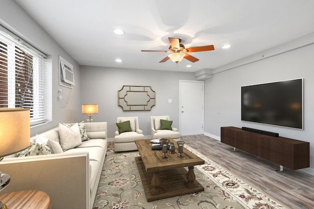 17220 71st Ave Unit 2, Tinley Park, IL 60477 - living area with a ceiling fan, recessed lighting, wood finished floors, a wall mounted air conditioner, and baseboards