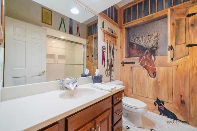 36955 N Fox Hill Dr, Wadsworth, IL 60083 - bathroom featuring vanity, tile patterned floors, and a shower