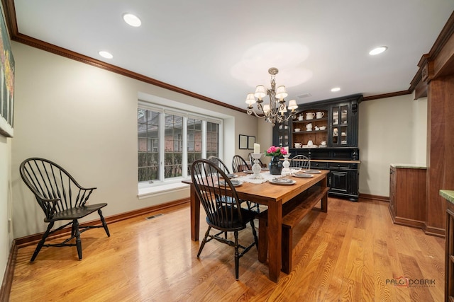 36955 N Fox Hill Dr, Wadsworth, IL 60083 - dining space with a chandelier, ornamental molding, light wood-type flooring, and recessed lighting