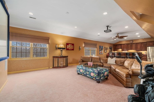 36955 N Fox Hill Dr, Wadsworth, IL 60083 - carpeted living area with a ceiling fan and recessed lighting