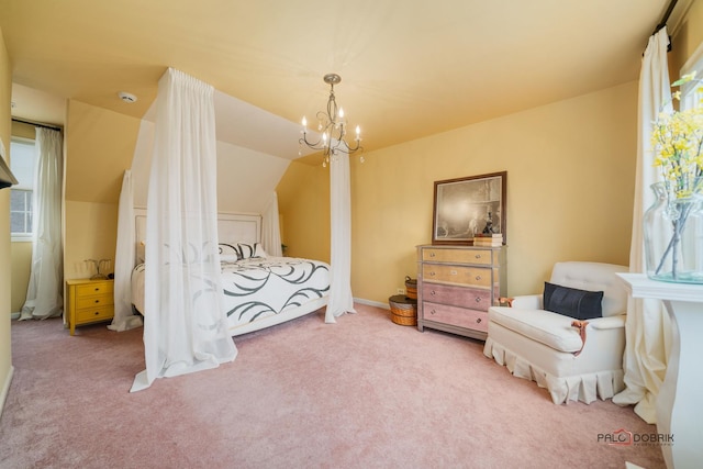 36955 N Fox Hill Dr, Wadsworth, IL 60083 - bedroom featuring carpet floors, multiple windows, a chandelier, and vaulted ceiling