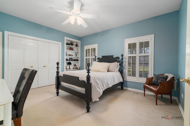 36955 N Fox Hill Dr, Wadsworth, IL 60083 - bedroom featuring light colored carpet, a closet, and ceiling fan