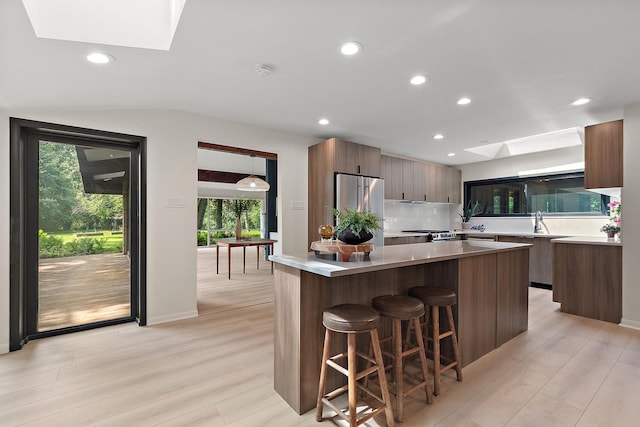 71 Graymoor Ln, Olympia Fields, IL 60461 - kitchen featuring a skylight, modern cabinets, stainless steel appliances, light wood finished floors, and recessed lighting