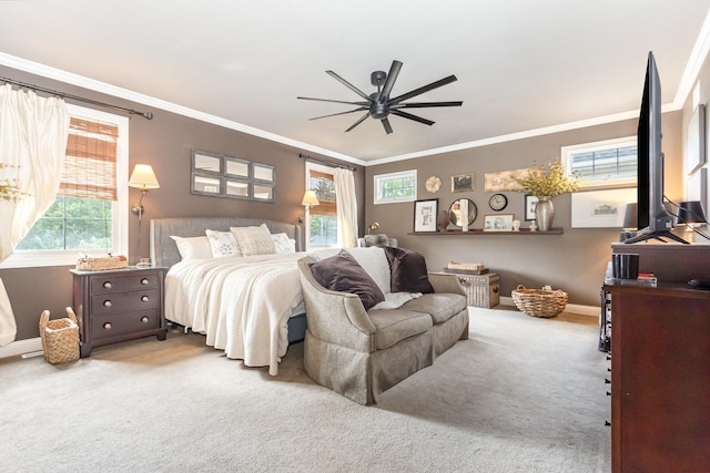 140 N Oak St, Elmhurst, IL 60126 - carpeted bedroom featuring crown molding, baseboards, and ceiling fan