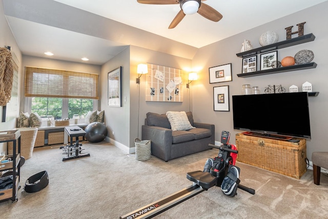 140 N Oak St, Elmhurst, IL 60126 - workout area with carpet floors, ceiling fan, baseboards, and recessed lighting