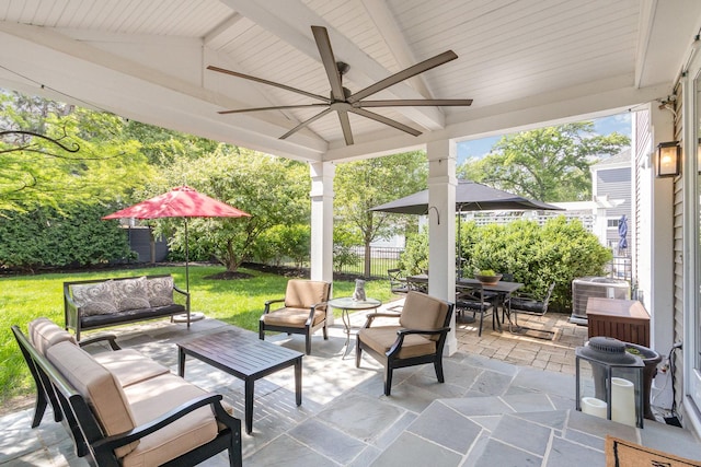 140 N Oak St, Elmhurst, IL 60126 - view of patio / terrace featuring an outdoor living space, outdoor dining area, central AC, and a ceiling fan