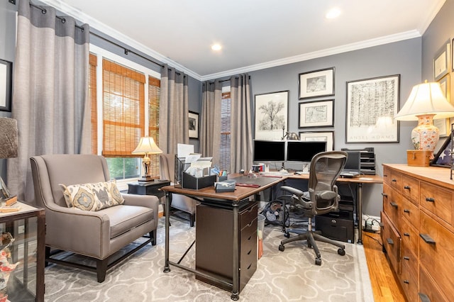140 N Oak St, Elmhurst, IL 60126 - office with ornamental molding, light wood finished floors, and recessed lighting
