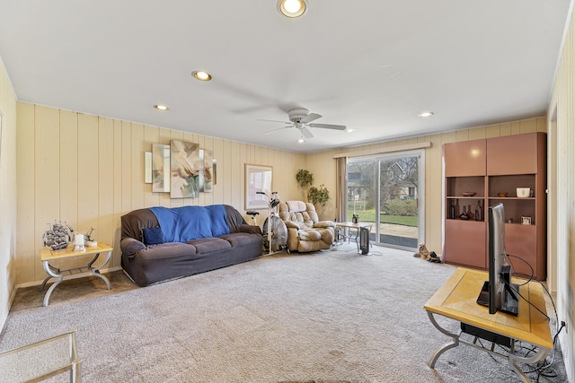 2213 Strawberry Ln, Glenview, IL 60026 - living room featuring ceiling fan, carpet, and recessed lighting