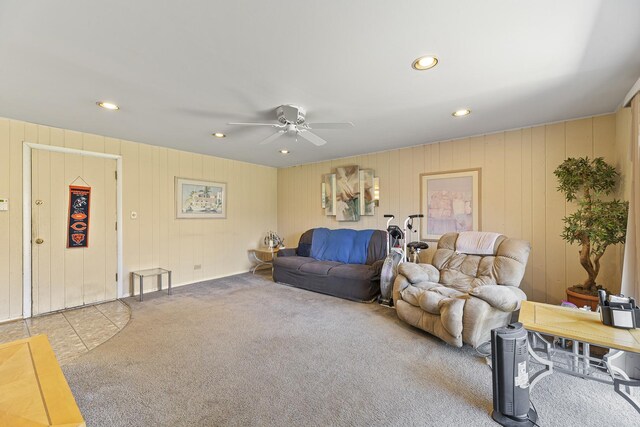 2213 Strawberry Ln, Glenview, IL 60026 - carpeted living area featuring ceiling fan and recessed lighting