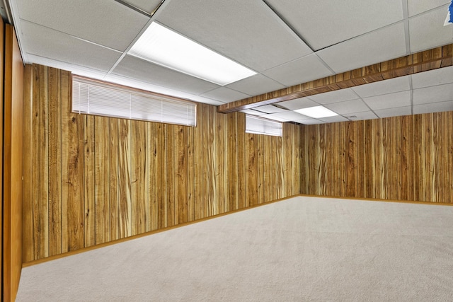 2213 Strawberry Ln, Glenview, IL 60026 - below grade area featuring a drop ceiling, carpet floors, and wooden walls