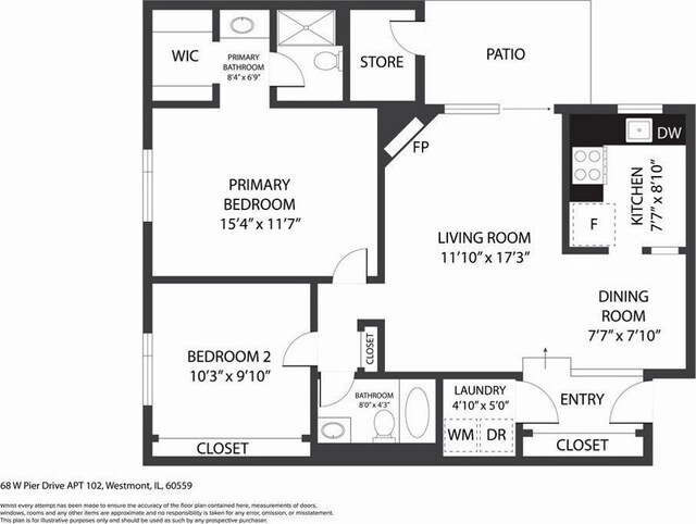 68 Pier Dr Unit 102, Westmont, IL 60559 - floor plan / room layout