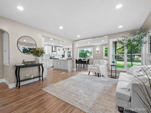 490 S Mchenry Ave, Crystal Lake, IL 60014 - living area featuring arched walkways, light wood-style flooring, baseboards, and recessed lighting