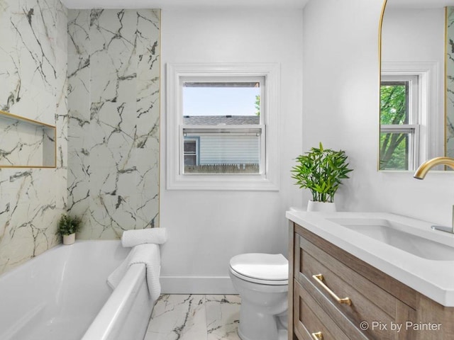 490 S Mchenry Ave, Crystal Lake, IL 60014 - full bathroom with marble look tile flooring, vanity, a bath, and toilet