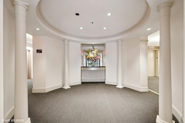4747 Howard St Unit 205, Skokie, IL 60076 - unfurnished room with carpet flooring, decorative columns, and recessed lighting