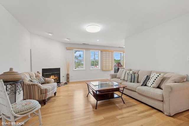 4747 Howard St Unit 205, Skokie, IL 60076 - living area featuring a glass covered fireplace and light wood-style floors