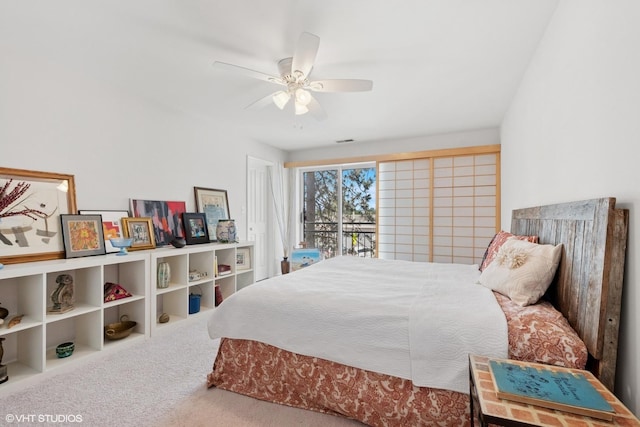 4747 Howard St Unit 205, Skokie, IL 60076 - bedroom with a ceiling fan, carpet floors, and access to exterior