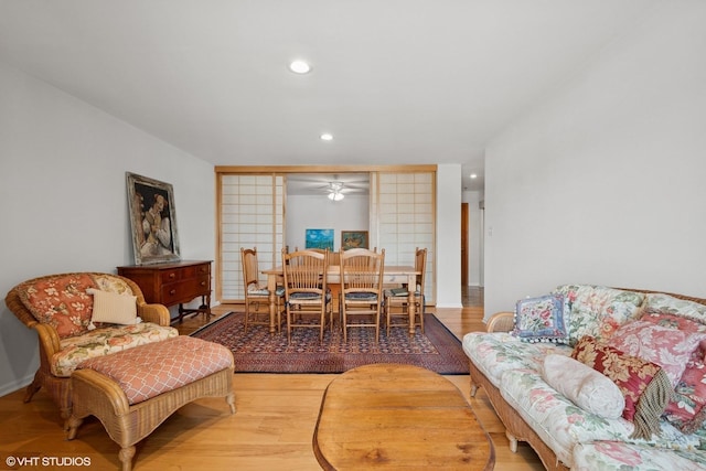 4747 Howard St Unit 205, Skokie, IL 60076 - living room featuring ceiling fan and recessed lighting