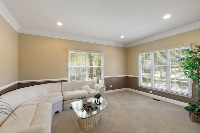 4 Tournament Dr S, Hawthorn Woods, IL 60047 - living area with ornamental molding, recessed lighting, baseboards, and carpet