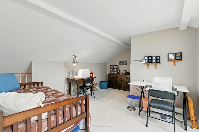 bedroom with light colored carpet