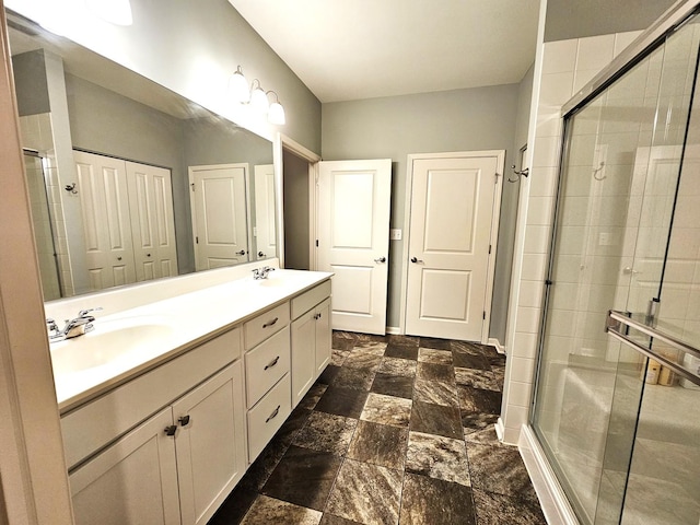 1847 Southern Cir, Pingree Grove, IL 60140 - full bathroom with double vanity, a stall shower, and stone finish floors