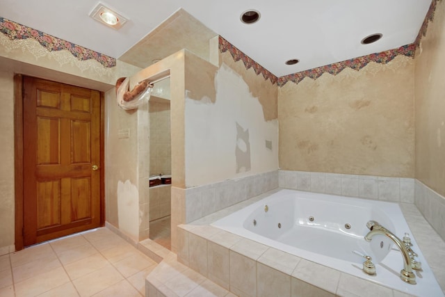 24644 S Mulberry Ln, Crete, IL 60417 - bathroom featuring a jetted tub, tiled shower, and tile patterned floors