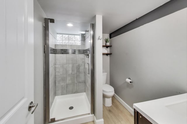 614 Beach Ave, La Grange Park, IL 60526 - full bathroom with a shower stall, vanity, wood finished floors, and recessed lighting