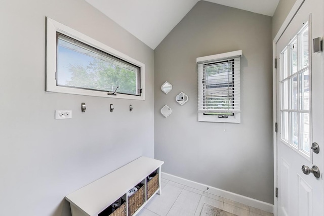 614 Beach Ave, La Grange Park, IL 60526 - mudroom featuring vaulted ceiling and light tile patterned floors