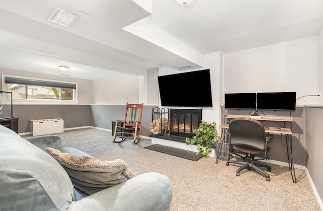 352 Falcon Ridge Way, Bolingbrook, IL 60440 - office featuring carpet floors, baseboards, and a fireplace