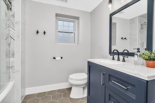 308 Tamarack Ave, Naperville, IL 60540 - full bathroom with vanity, toilet, baseboards, tile patterned flooring, and a combined bath / shower with marble appearance
