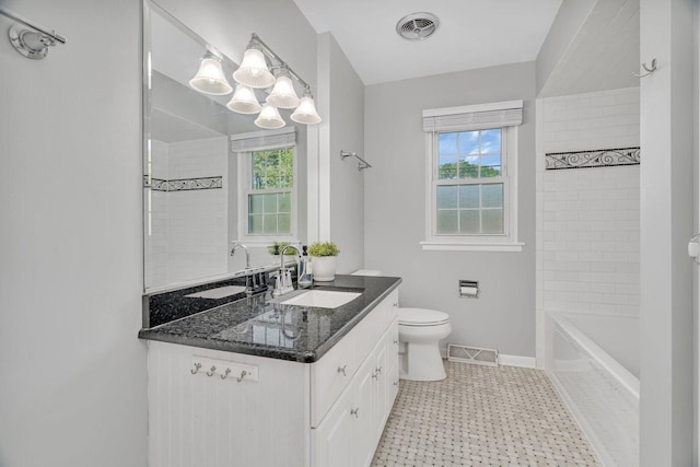 308 Tamarack Ave, Naperville, IL 60540 - full bath featuring vanity, plenty of natural light, toilet, and shower / washtub combination