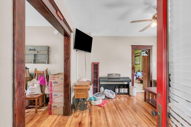 138 N Elm St, Paxton, IL 60957 - living area with a ceiling fan and wood finished floors