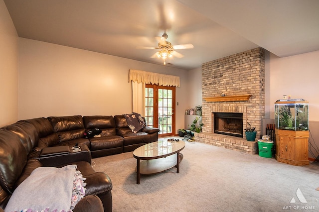 1710 Chestnut Hill Rd, Plainfield, IL 60586 - living room with carpet, ceiling fan, and a fireplace