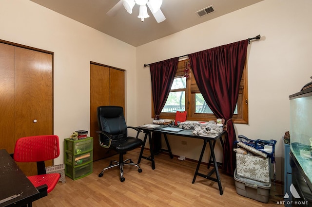 1710 Chestnut Hill Rd, Plainfield, IL 60586 - office area with light wood-style flooring and a ceiling fan