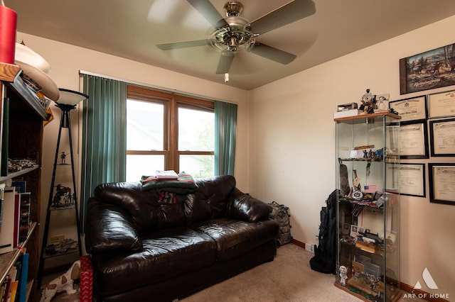 1710 Chestnut Hill Rd, Plainfield, IL 60586 - living area featuring carpet floors, a ceiling fan, and baseboards