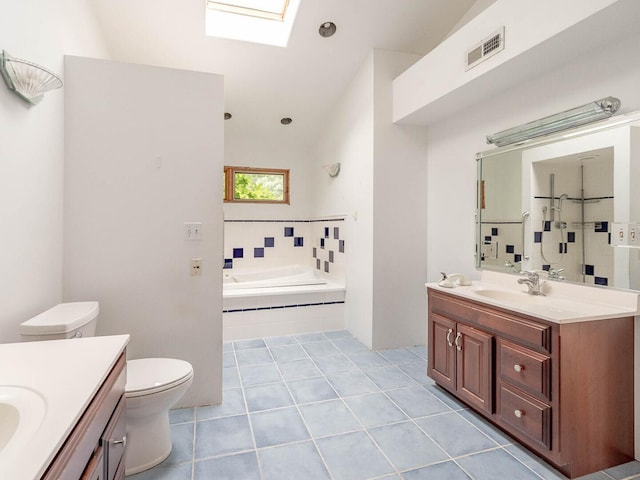 4513 Schwartz Ave, Lisle, IL 60532 - full bathroom featuring vanity, a skylight, a bath, toilet, and tile patterned flooring